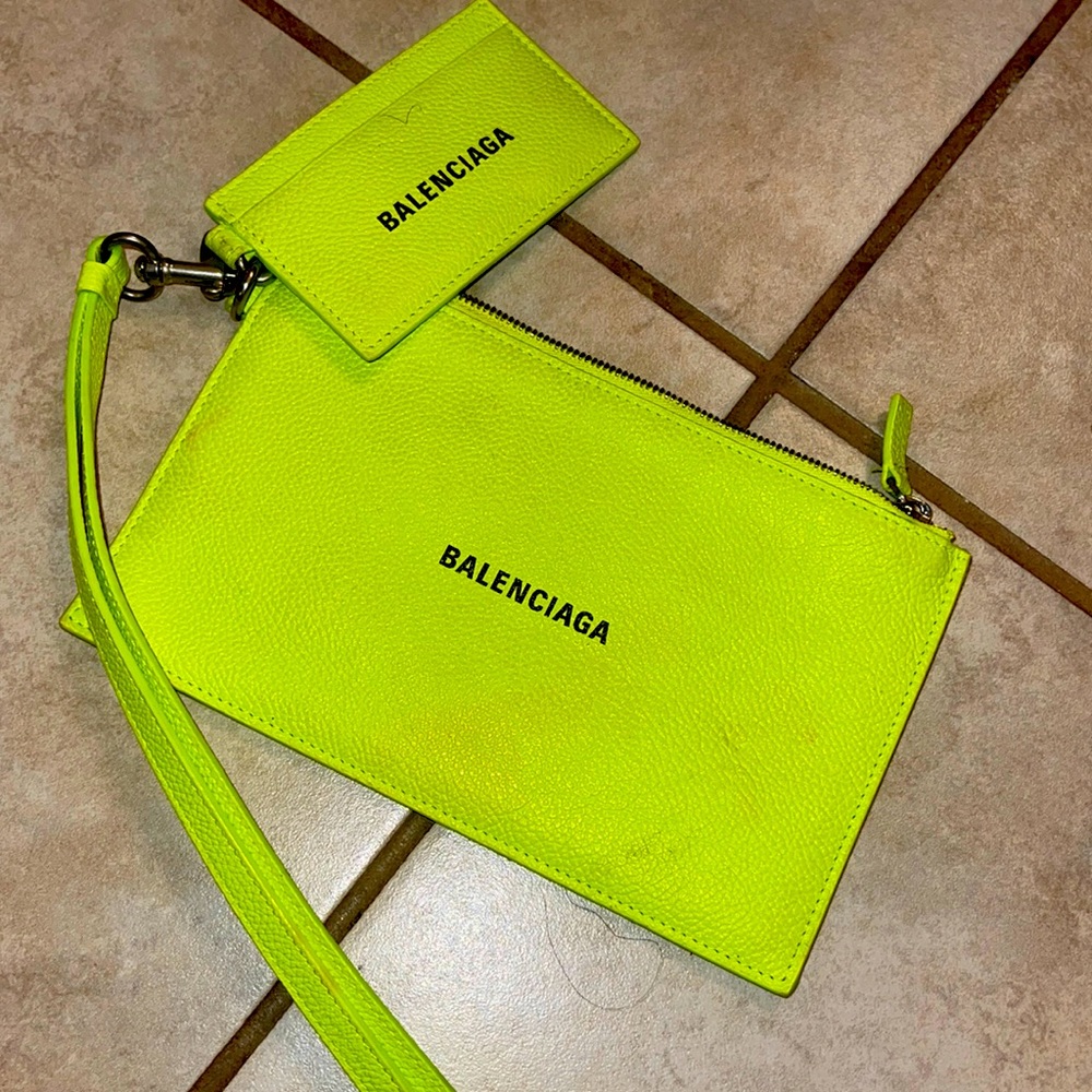 Balenciaga bags balenciaga cash pouch with card holder neon yellow